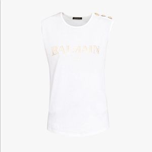 Balmain white cotton T-shirt with gold